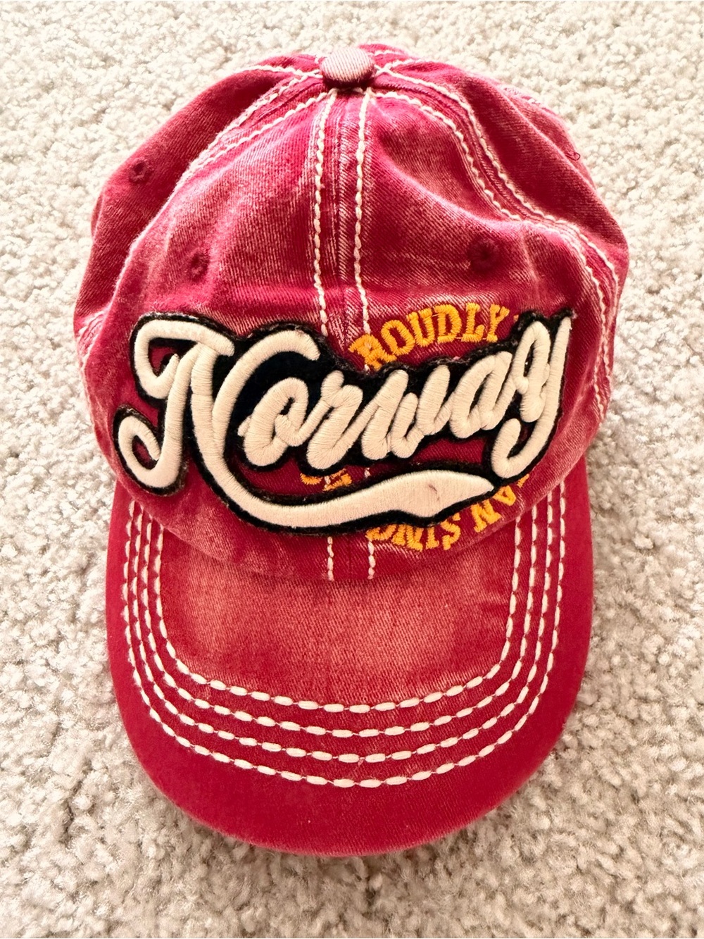 Red 'Norway' Embroidered Baseball Cap